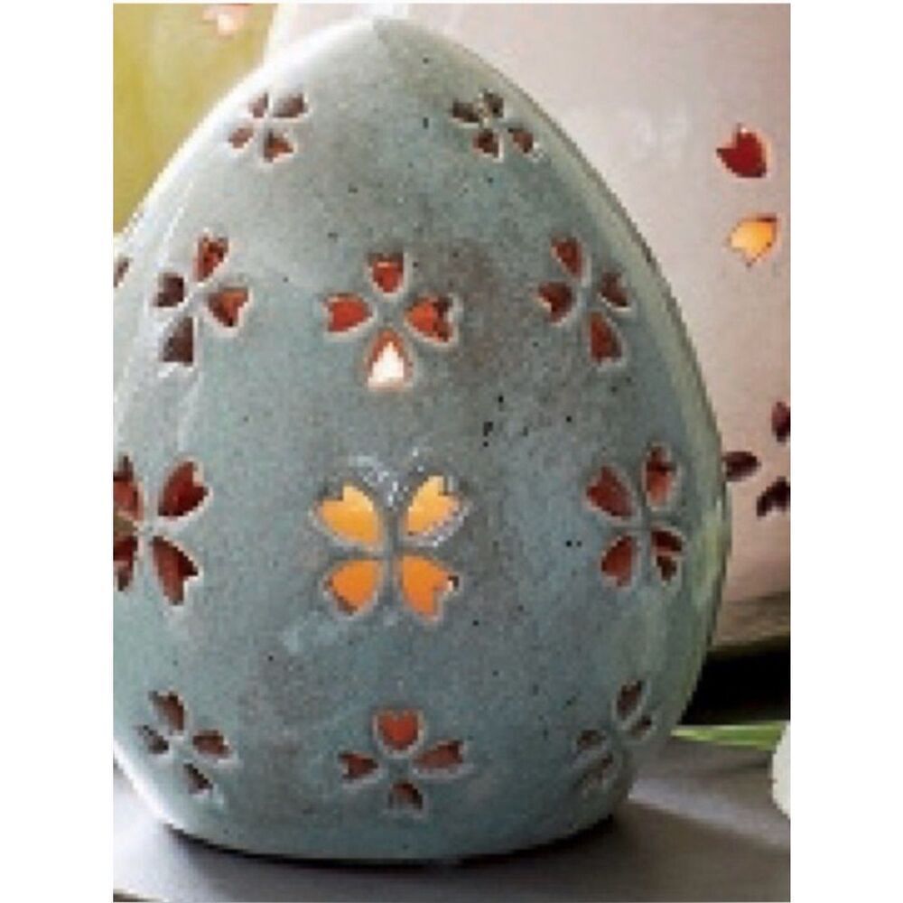 Vintage Pottery Barn Small 7.5” Tall Pale Blue Ceramic Pierced Egg